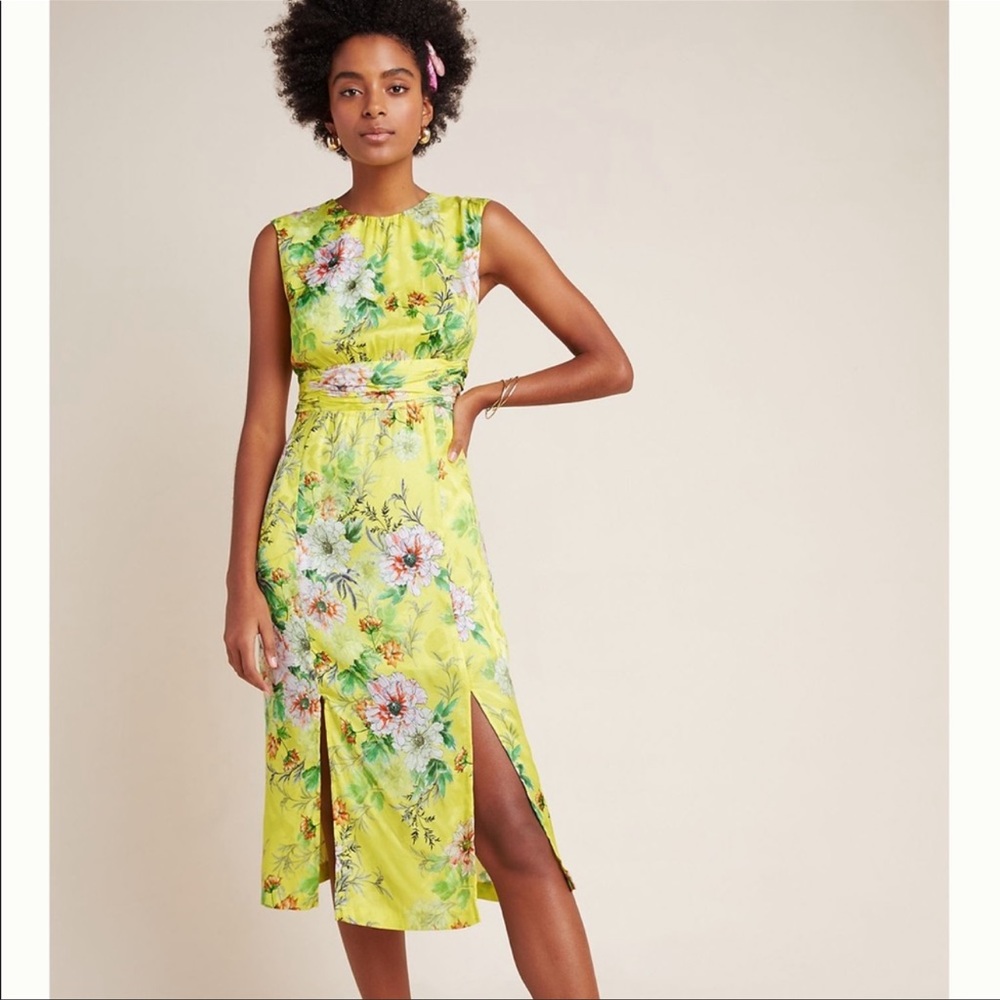 NWOT Anthropologie Sparrow Silky Yellow Floral Midi Dress